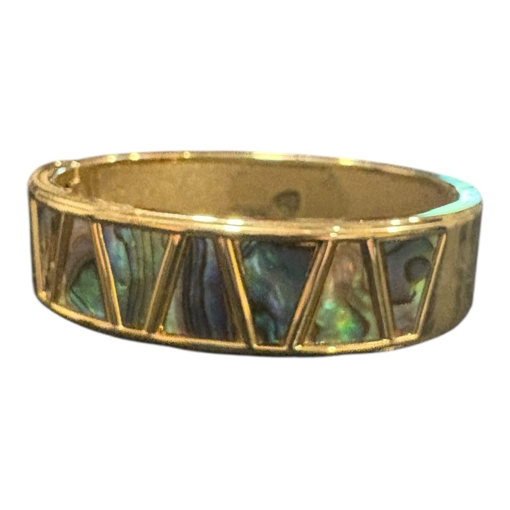 Abalone Shell Inlay Hinged Bangle Bracelet – Gold Tone unmarked J18